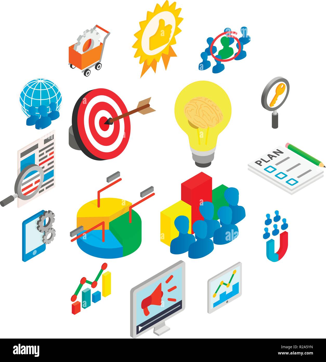 Office work set icons in isometric 3d style on a white background Stock ...