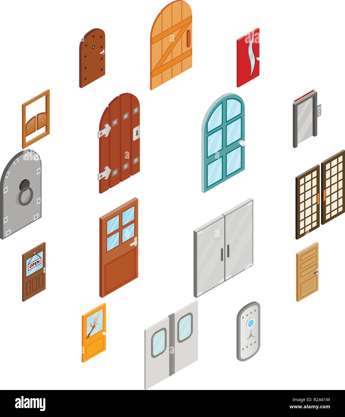 Doors icons set in isometric 3d style isolated on white background ...