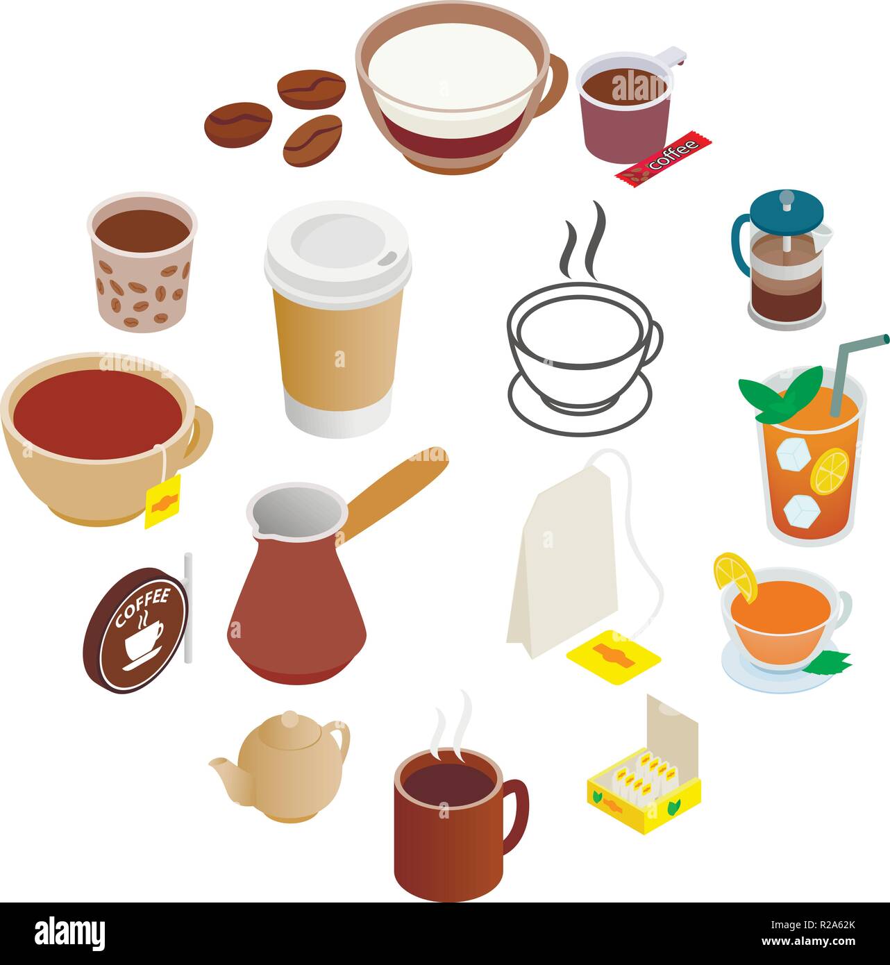 Tea and Coffee Icons set in isometric 3d style isolated on white Stock ...