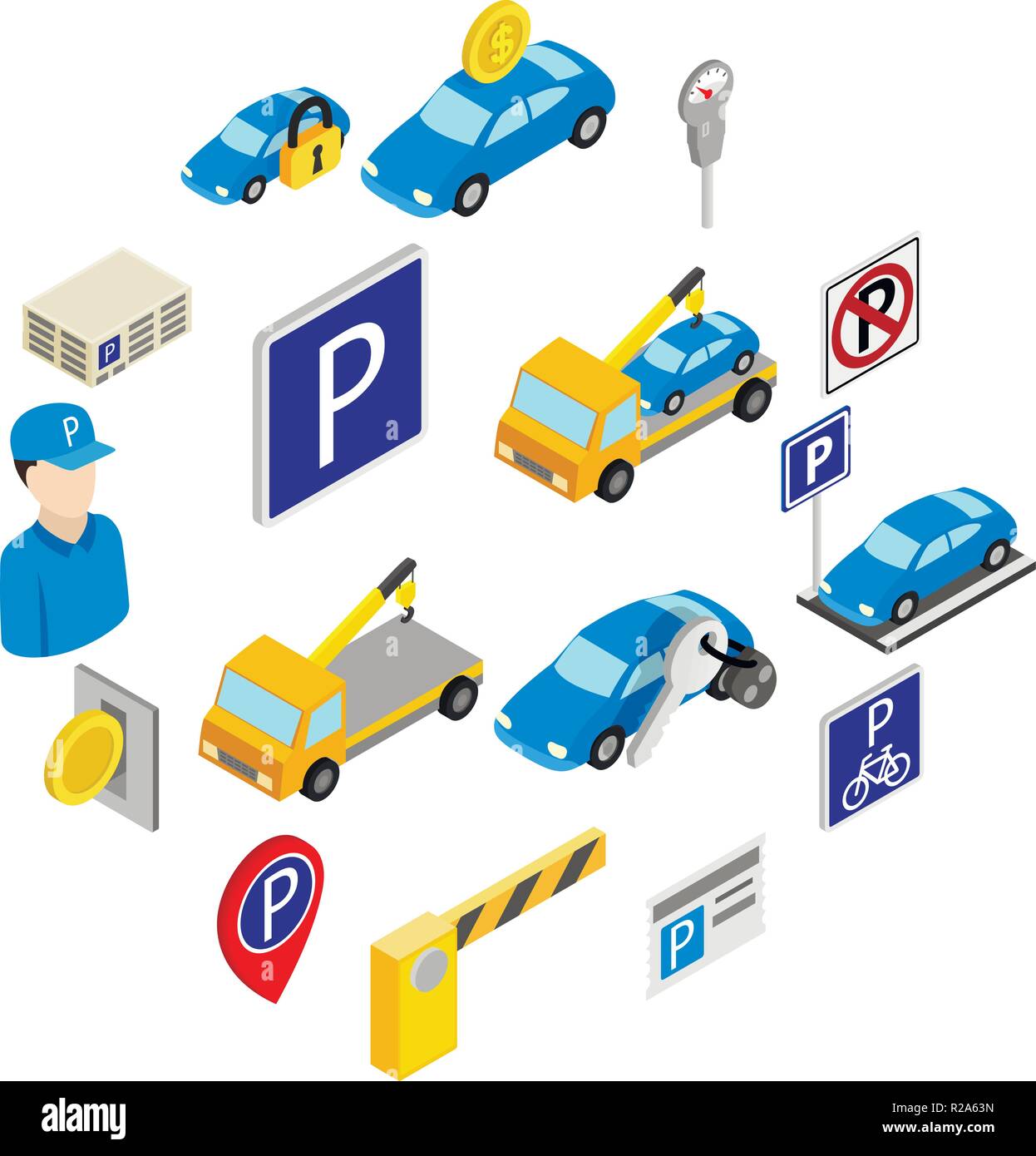 Parking set icons isolated on white background Stock Vector