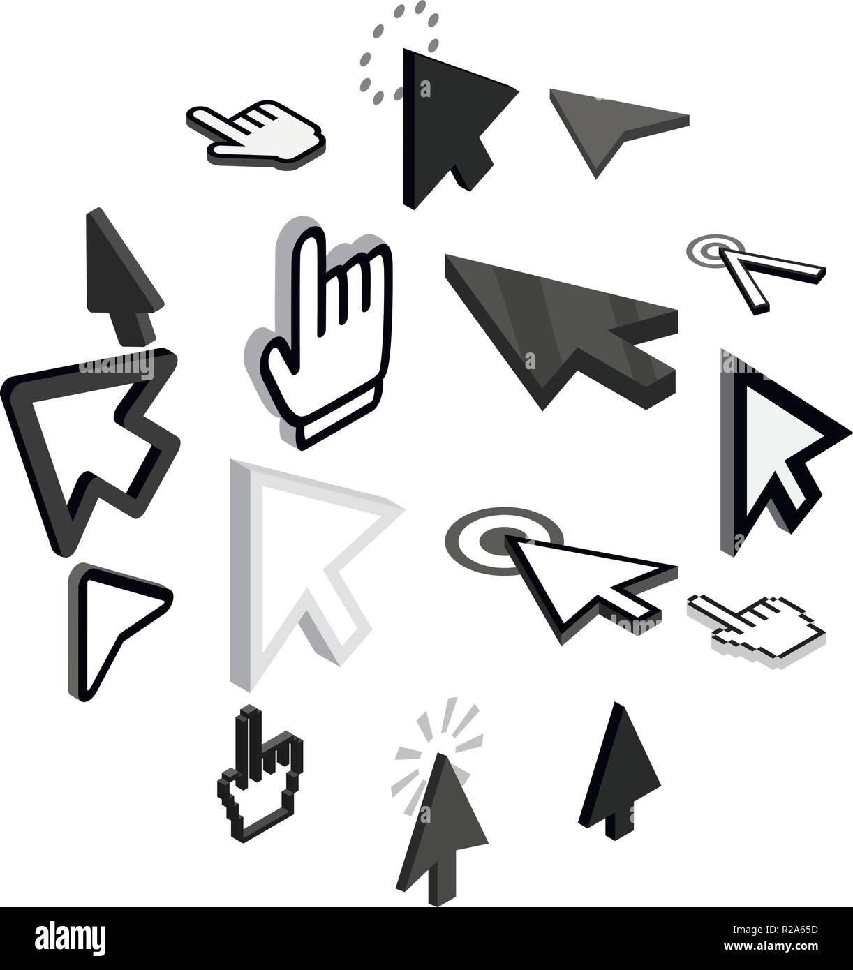 Premium Vector  Mouse cursor, click arrow flat icons set, cartoon colorful  pointer sign for games.
