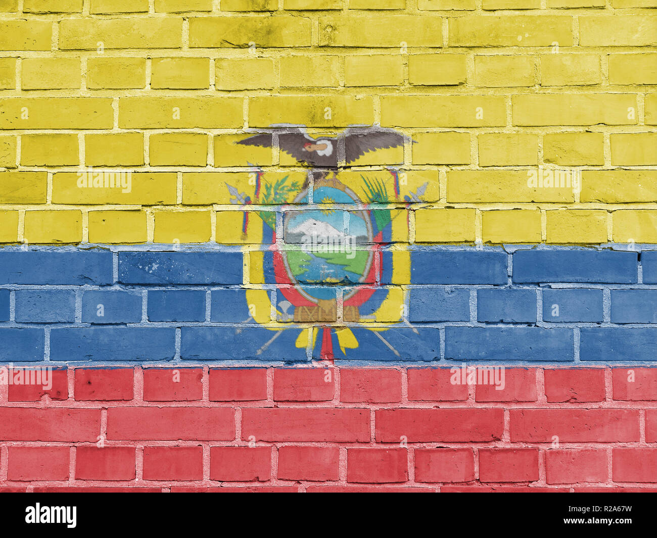 Ecuador Politics Concept: Ecuadorian Flag Wall Background Texture Stock Photo