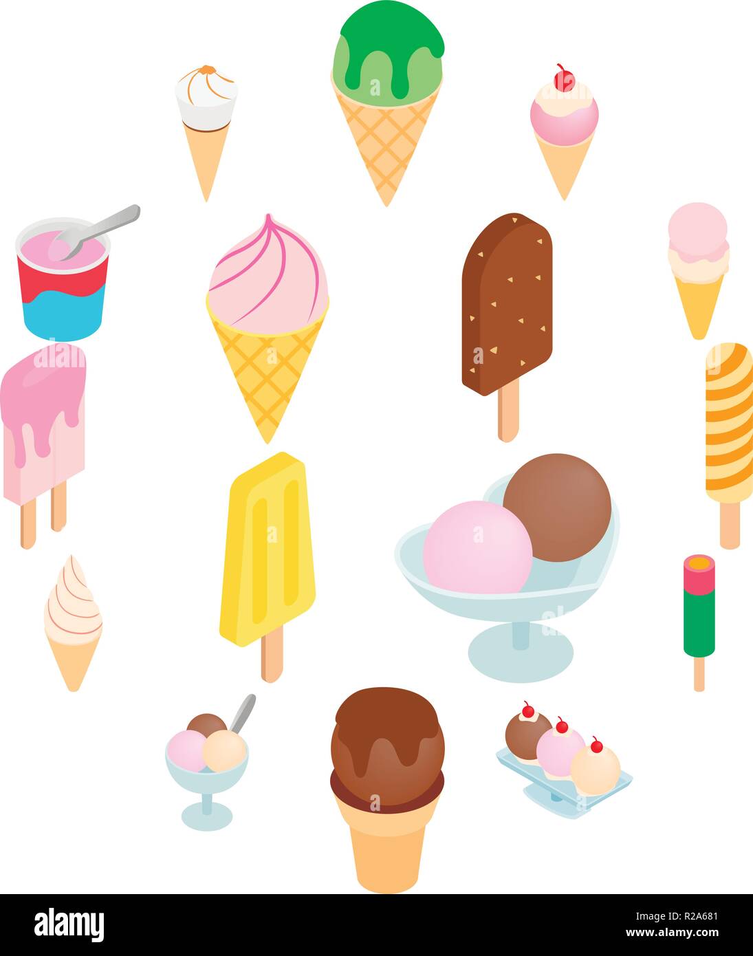 Ice cream icons set in isometric 3d style isolated on white background ...