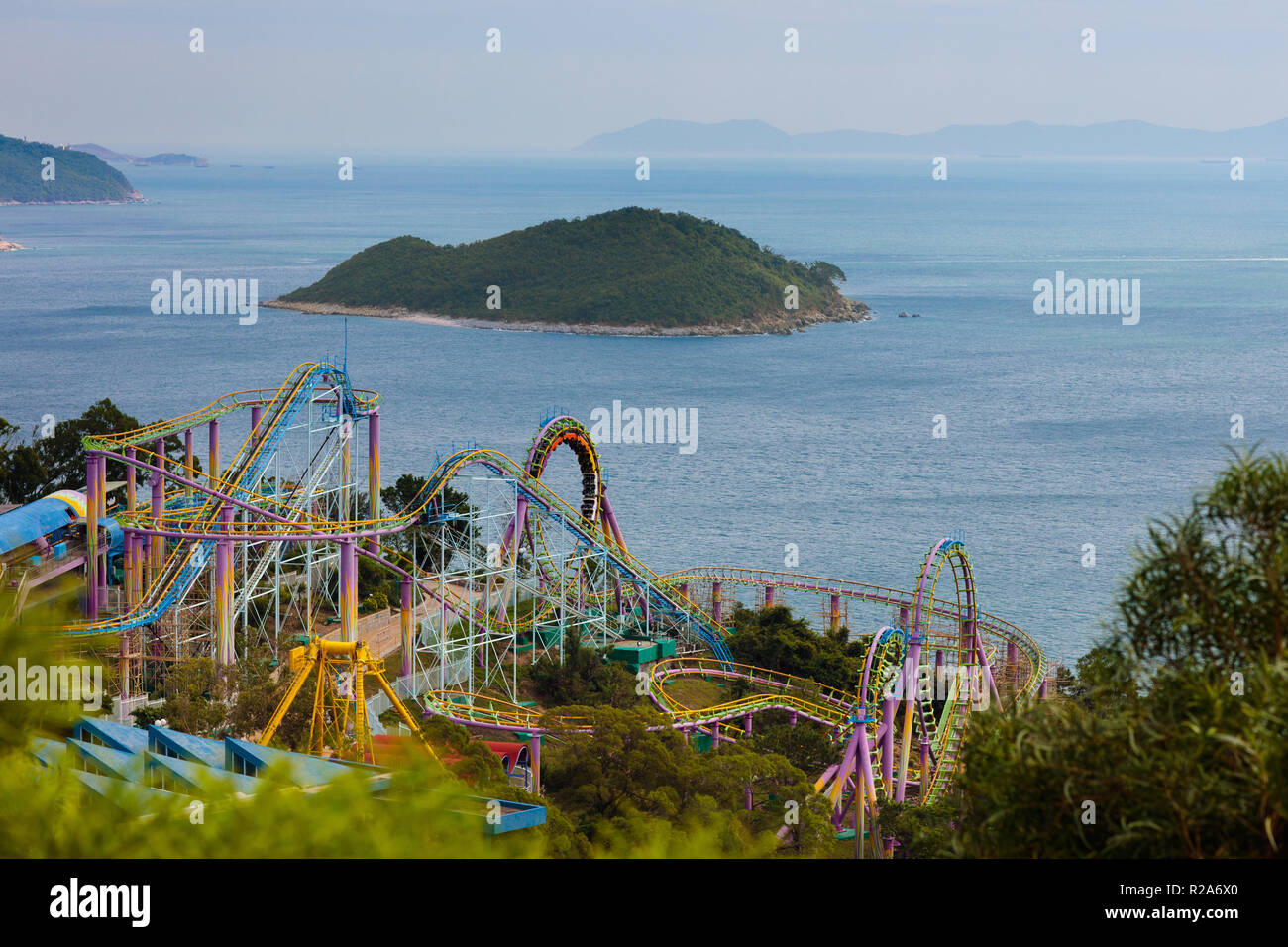 Ocean theme park in Hong Kong. Roller coaster and entertainment