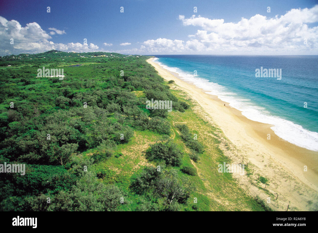 Australia: Aerial view of Marcoola Beach at the sunshine coast in Queensland Stock Photo