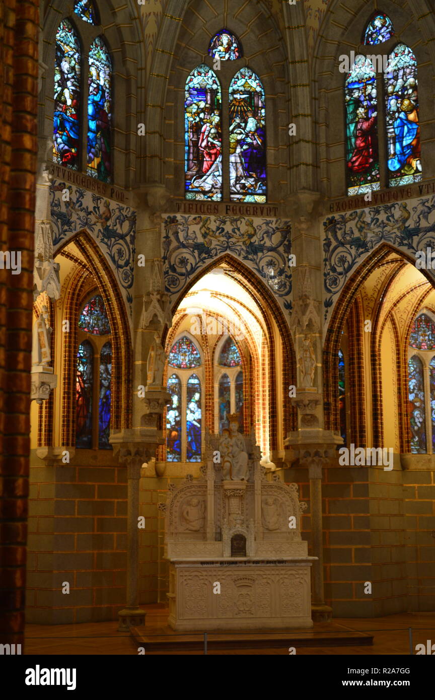 Main Shrine Of The Virgin Mary With Its Precious Stained Glass Of The Episcopal Palace In Astorga. Architecture, History, Camino De Santiago, Travel,  Stock Photo