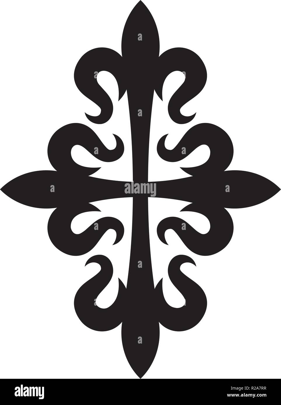 Croix Fleurdelisée (Cross of Lilies), Medieval heraldic cross. Stock Vector