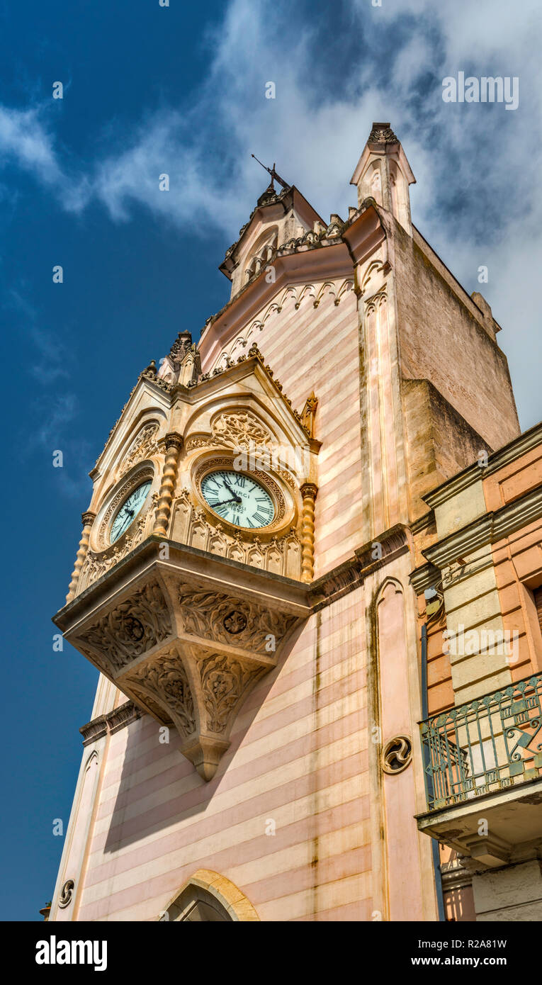 Torre dell'Orologio (Clock Tower), 1890, Neo-Gothic style, at Viale Orsini in Gravina in Puglia, Apulia, Italy Stock Photo