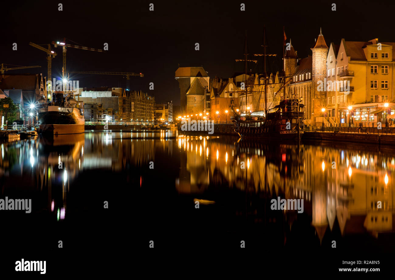 Photo in the city of Gdansk, Poland with the old merchant ship 'Soldek'. Stock Photo