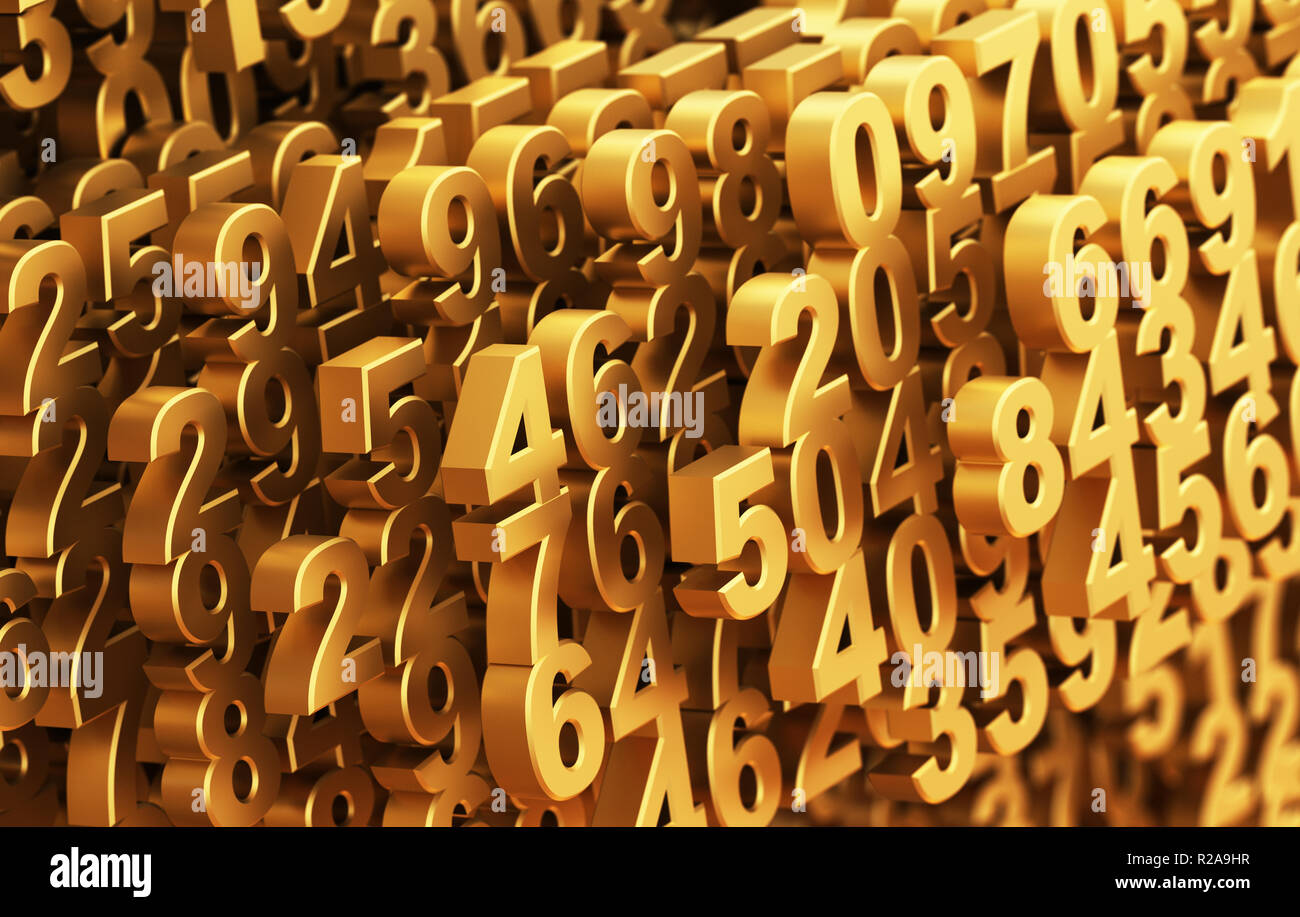Digital Matrix From Golden Numbers. 3D Illustration. Stock Photo