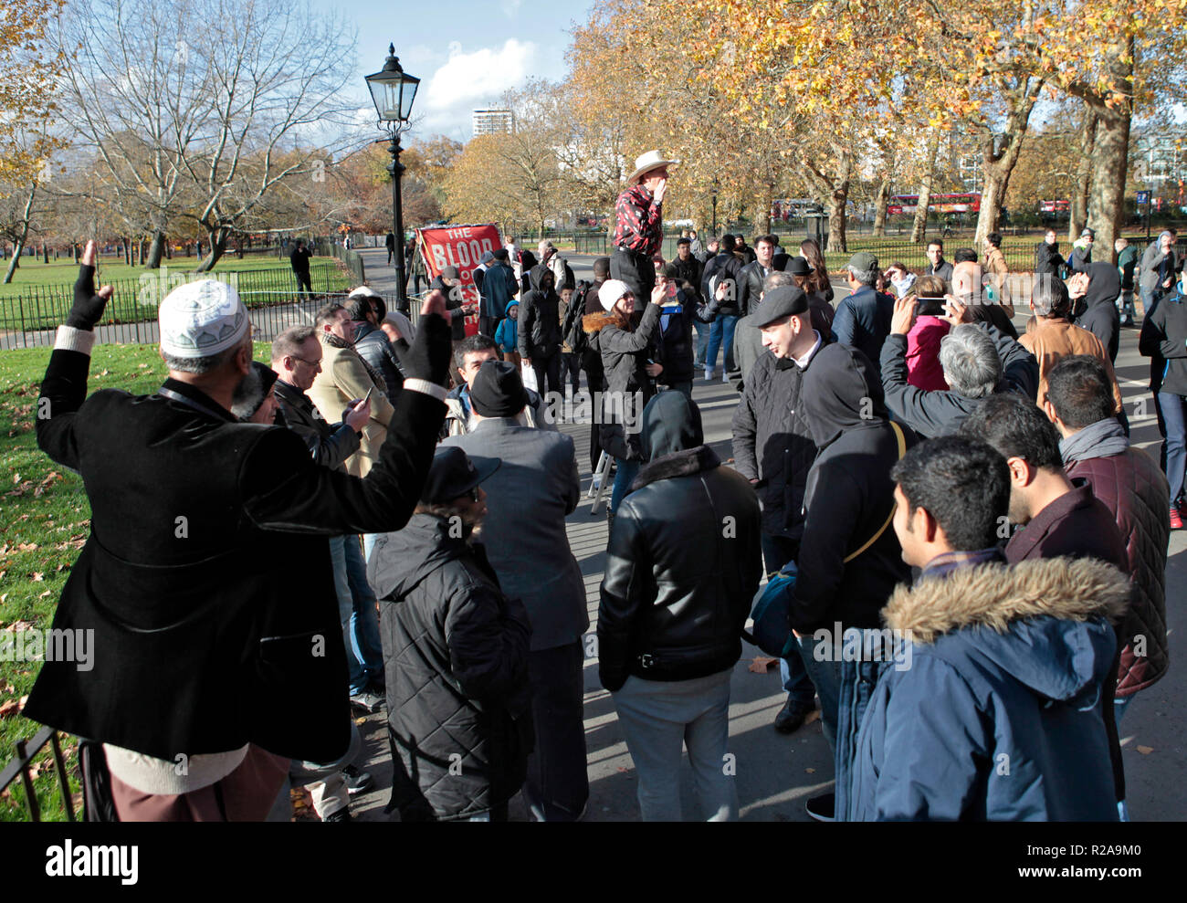 sunday speakers and listeners at speakers corner, near marble arch, in