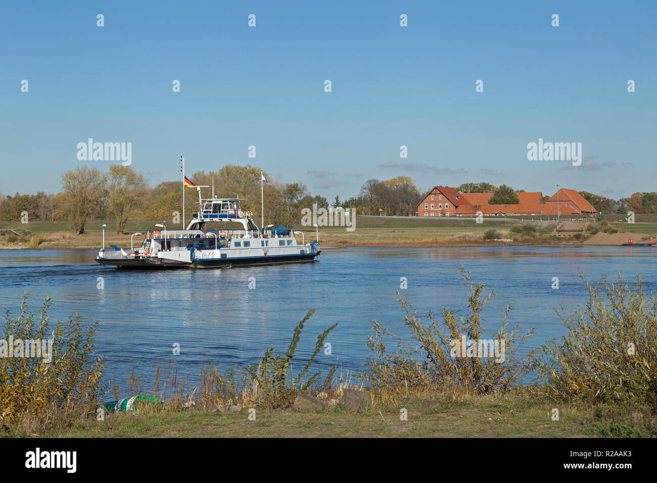 River Elbe ferry, Neu Darchau, Lower Saxony, Germany Stock Photo