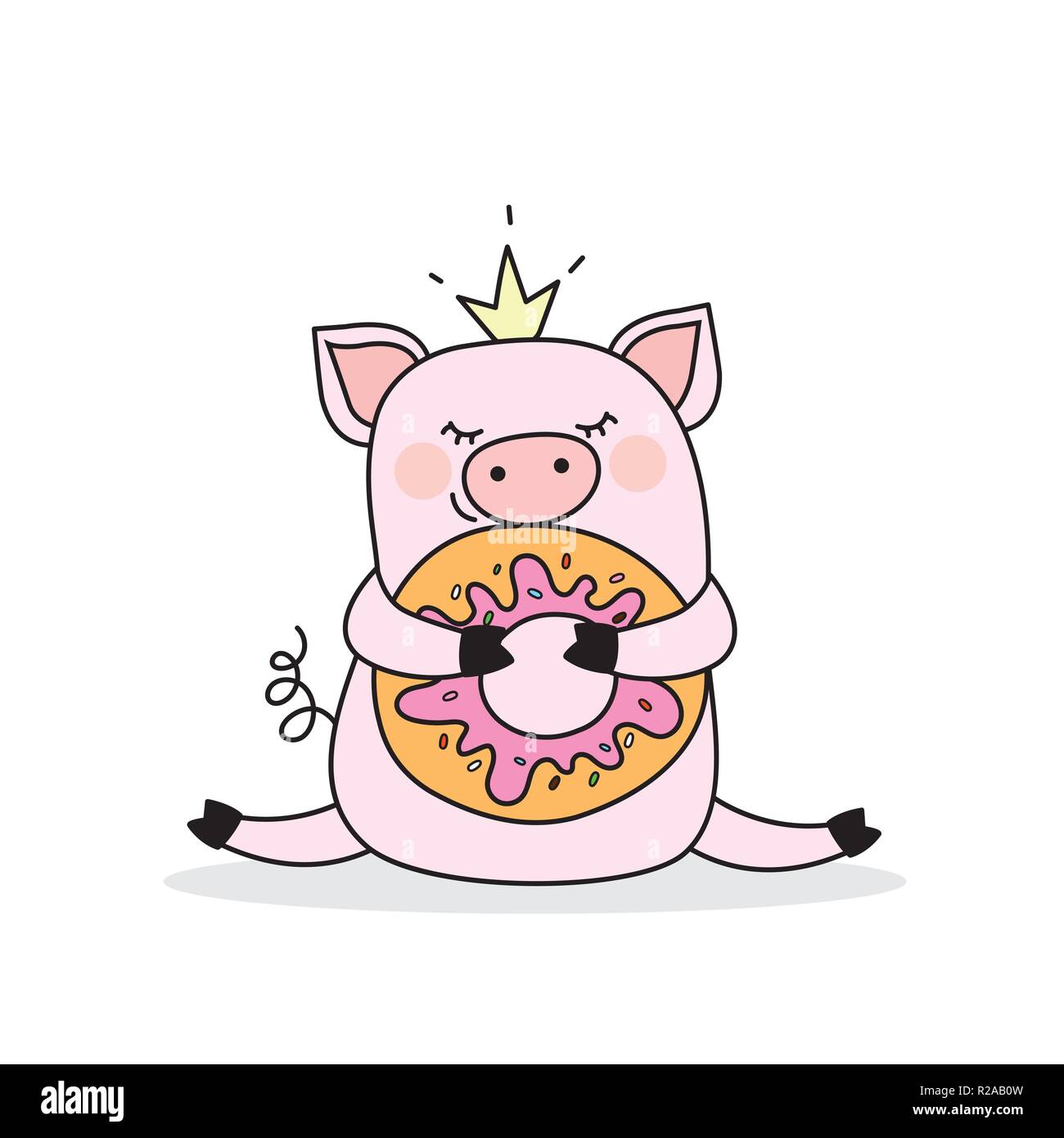 Funny Pig with donut,isolated on white background, Stock Vector