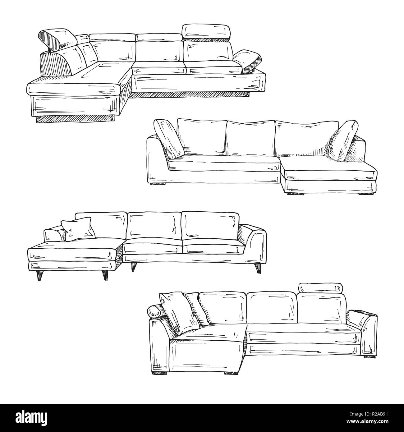 Set of sofas isolated on white background.Vector illustration in a