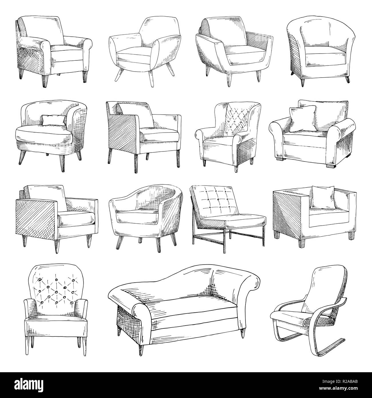 Set Of Different Soft Armchairs Sketch Vector Illustration Stock Vector Image And Art Alamy 0013