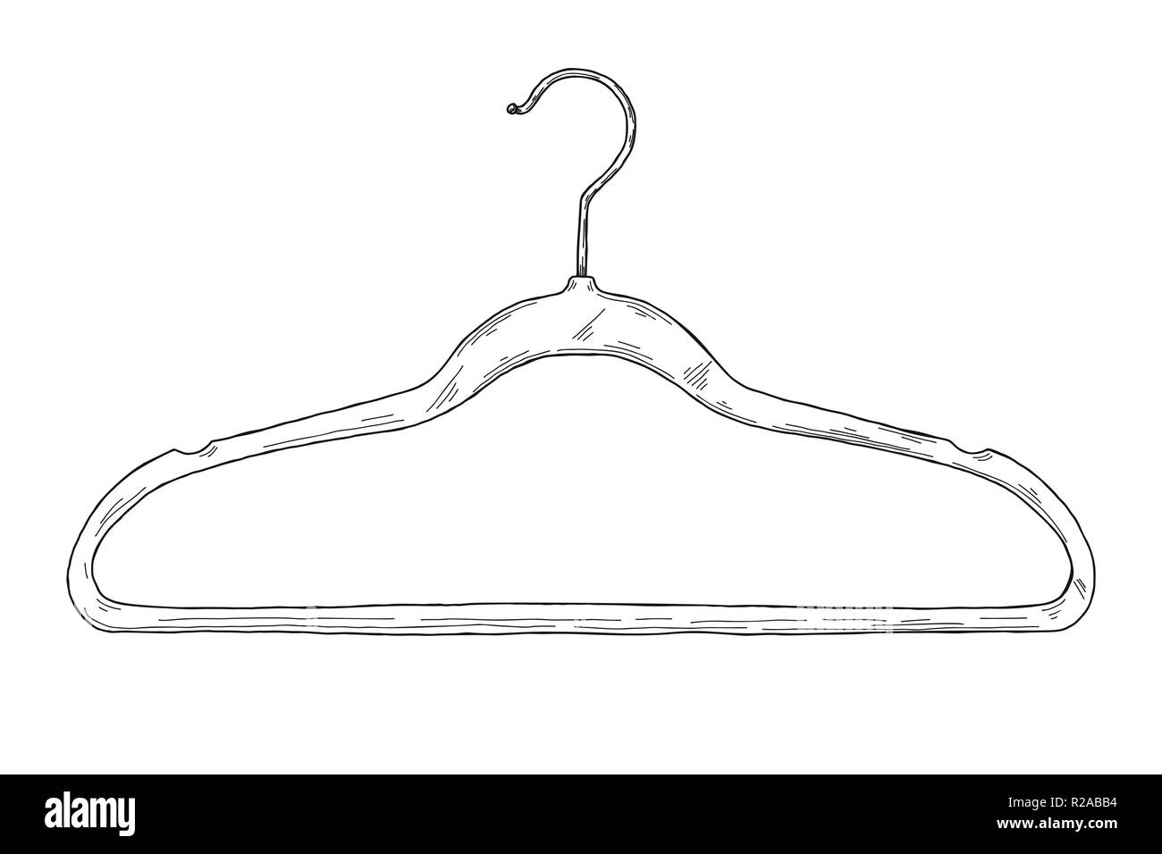 Sketch of clothes hangers isolated on white background. Vector Stock Vector