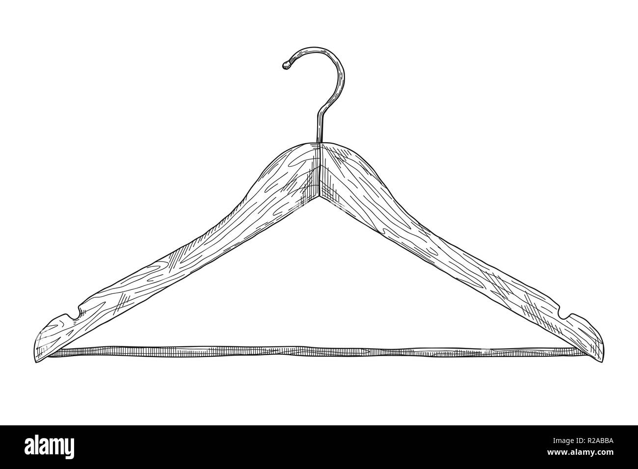 Sketch of clothes hangers isolated on white background. Vector Stock Vector