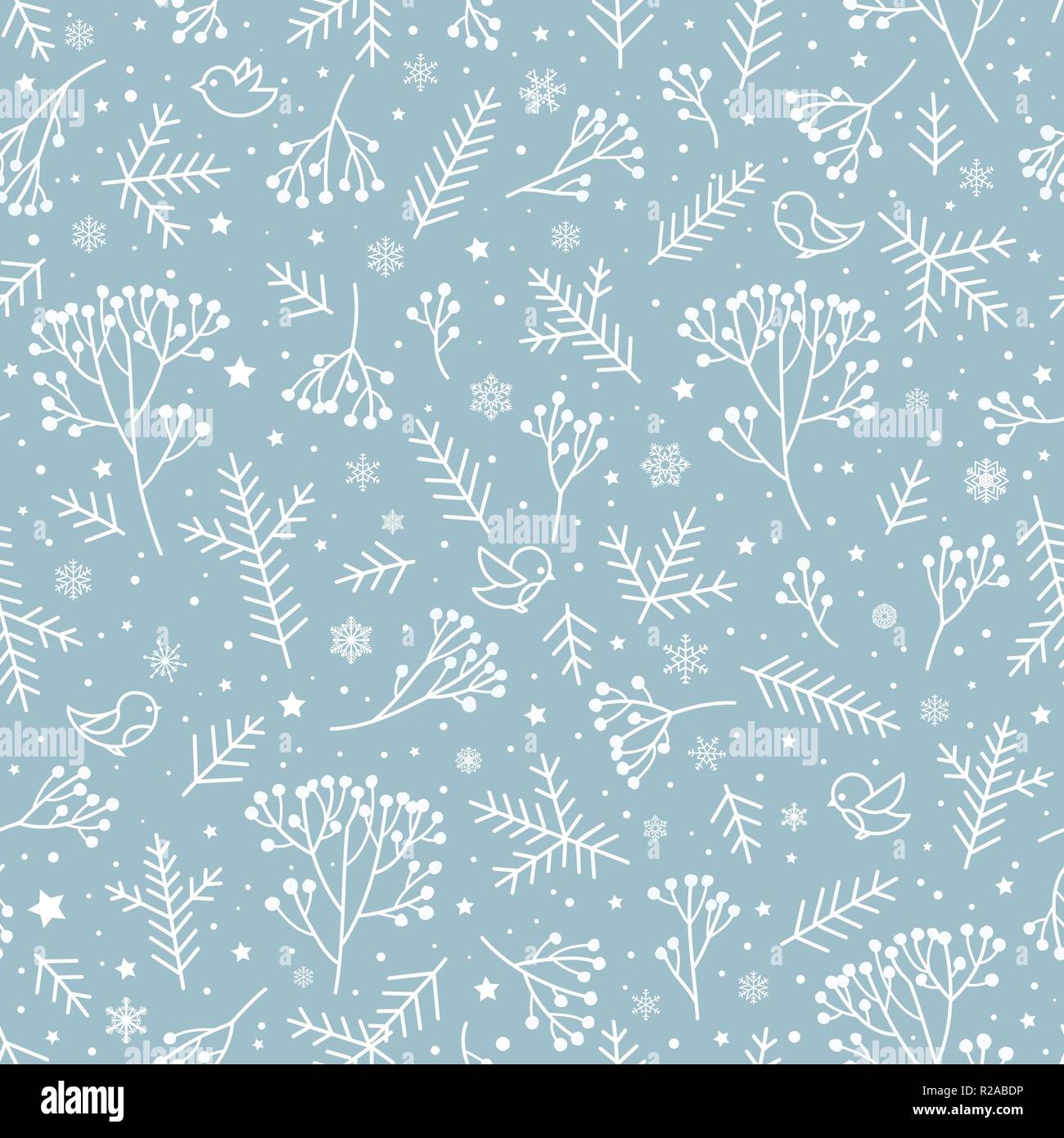 Winter Holiday Nature Seamless Floral Pattern Christmas Snow Background With Spruce Branches Berries Birds Snowflakes And Stars Stock Vector Image Art Alamy