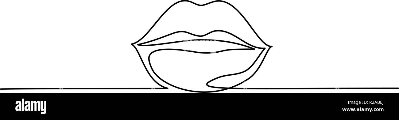Continuous one line drawing. Woman lips logo on white background ...