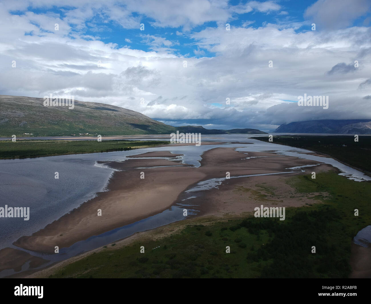 Aerial view of Alta river in Finnmark, Norway Stock Photo