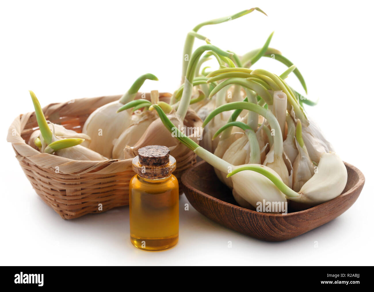 Garlic with mustard oil in a jar over white background Stock Photo Alamy