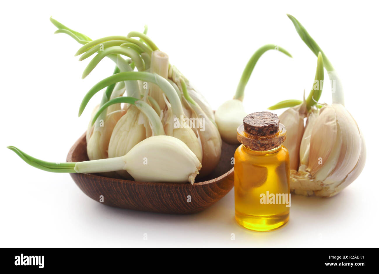 Garlic with mustard oil in a jar over white background Stock Photo Alamy