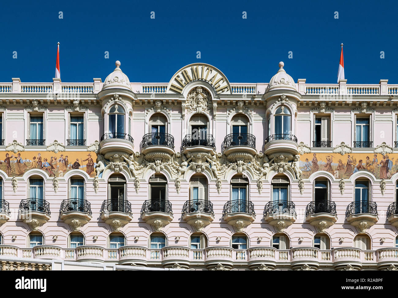Exterior detail of Hermitage Hotel, Monaco. Stock Photo