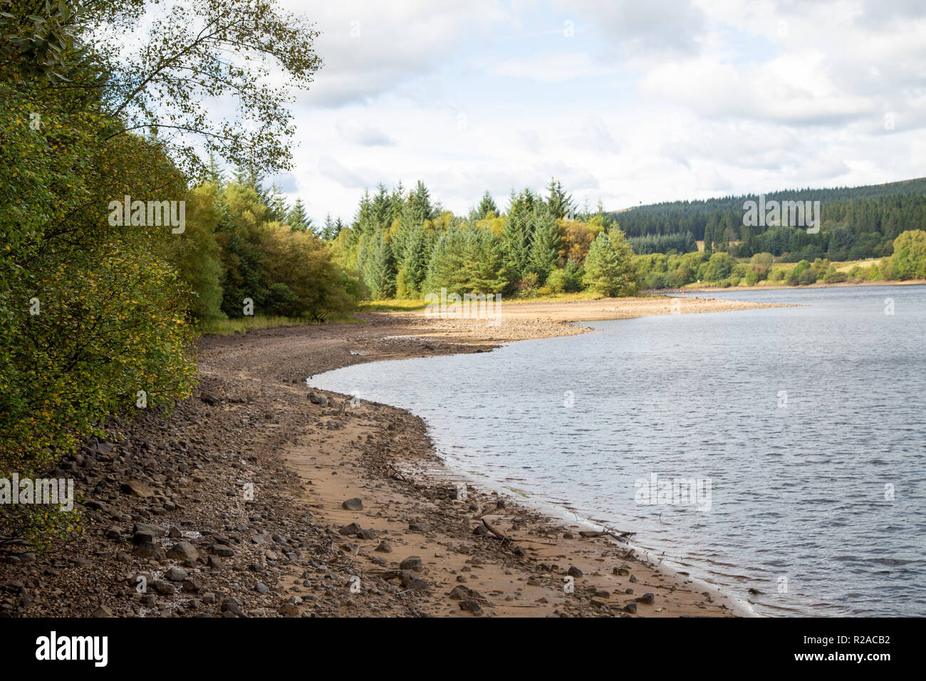 Kielder/England - September 9th 2017: Keilder reservoir shoreline Stock Photo