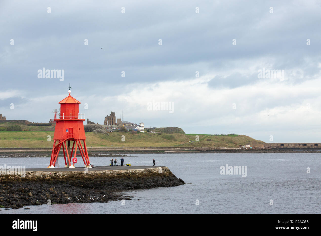 South Shields/England - October 14th 2017: South Shields pier with people fishing Stock Photo