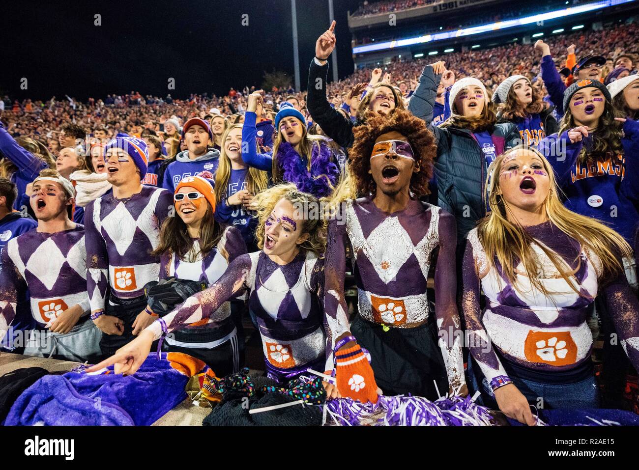 Clemson student fans during the NCAA college football game between Duke and Clemson on Saturday November 17, 2018 at Memorial Stadium in Clemson, SC. Jacob Kupferman/CSM Stock Photo