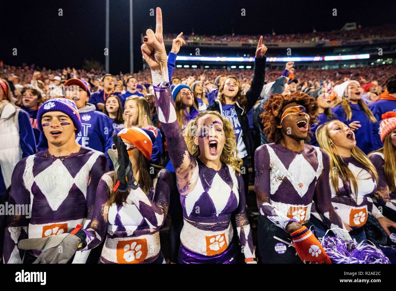 Clemson student fans during the NCAA college football game between Duke and Clemson on Saturday November 17, 2018 at Memorial Stadium in Clemson, SC. Jacob Kupferman/CSM Stock Photo