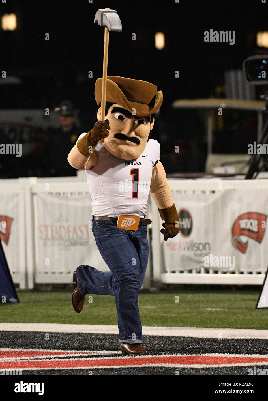 November 17, 2018 UTEP Miners mascot during a NCAA football game between  the UTEP Miner's and the Western Kentucky Hilltoppers at Houchens  Industries-L.t. Smith Stadium in Bowling Green Ky. Steve Roberts CSM