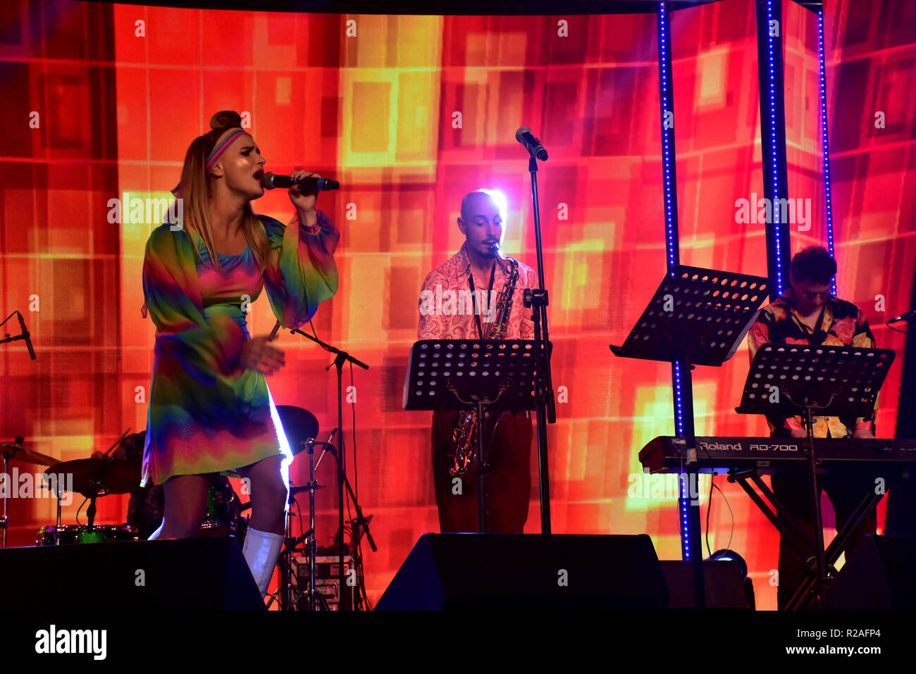 Mumbai, India. 17 November, 2018. The artists from Retro Band perform at Bluestar's Platinum Jubilee event at hotel JW Marriott Sahar in Mumbai. The Retro Band came from United Kingdom to perform 1st time in India. Azhar Khan/Alamy Live News Stock Photo
