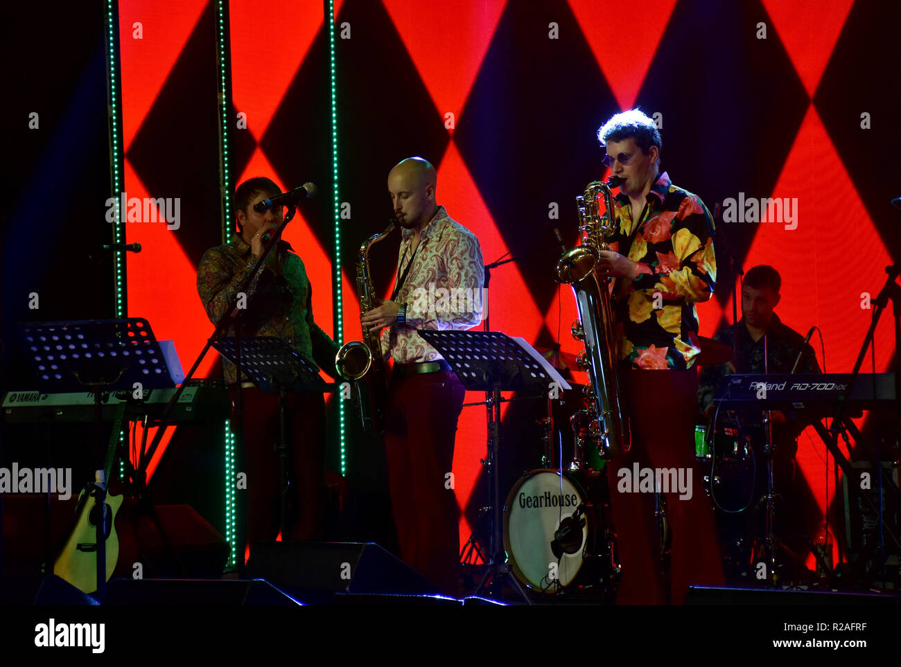 Mumbai, India. 17 November, 2018. The artists from Retro Band perform at Bluestar's Platinum Jubilee event at hotel JW Marriott Sahar in Mumbai. The Retro Band came from United Kingdom to perform 1st time in India. Azhar Khan/Alamy Live News Stock Photo