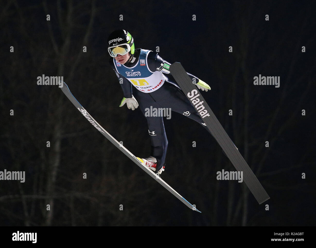 Wisla, Poland. 17th Nov, 2018. Anze Lanisek seen in action during the team competition of the FIS Ski Jumping World Cup in Wisla. Credit: Damian Klamka/SOPA Images/ZUMA Wire/Alamy Live News Stock Photo