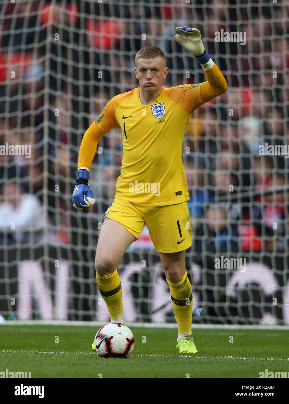 London, UK. 18th Nov 2018.18th Nov 2018. JORDAN PICKFORD ENGLAND.  GBD13018 STRICTLY EDITORIAL USE ONLY. If The Player/Players Depicted In This Image Is/Are Playing For An English Club Or The England National Team. Then This Image May Only Be Used For Editorial Purposes. No Commercial Use. The Following Usages Are Also Restricted EVEN IF IN AN EDITORIAL CONTEXT: Use in conjuction with, or part of, any unauthorized audio, video, data, fixture lists, club/league logos, Betting, Games or any 'live' services. Also Restricted Are Usages In Publications Involvi Credit: Allstar Picture Library/Alamy  Stock Photo