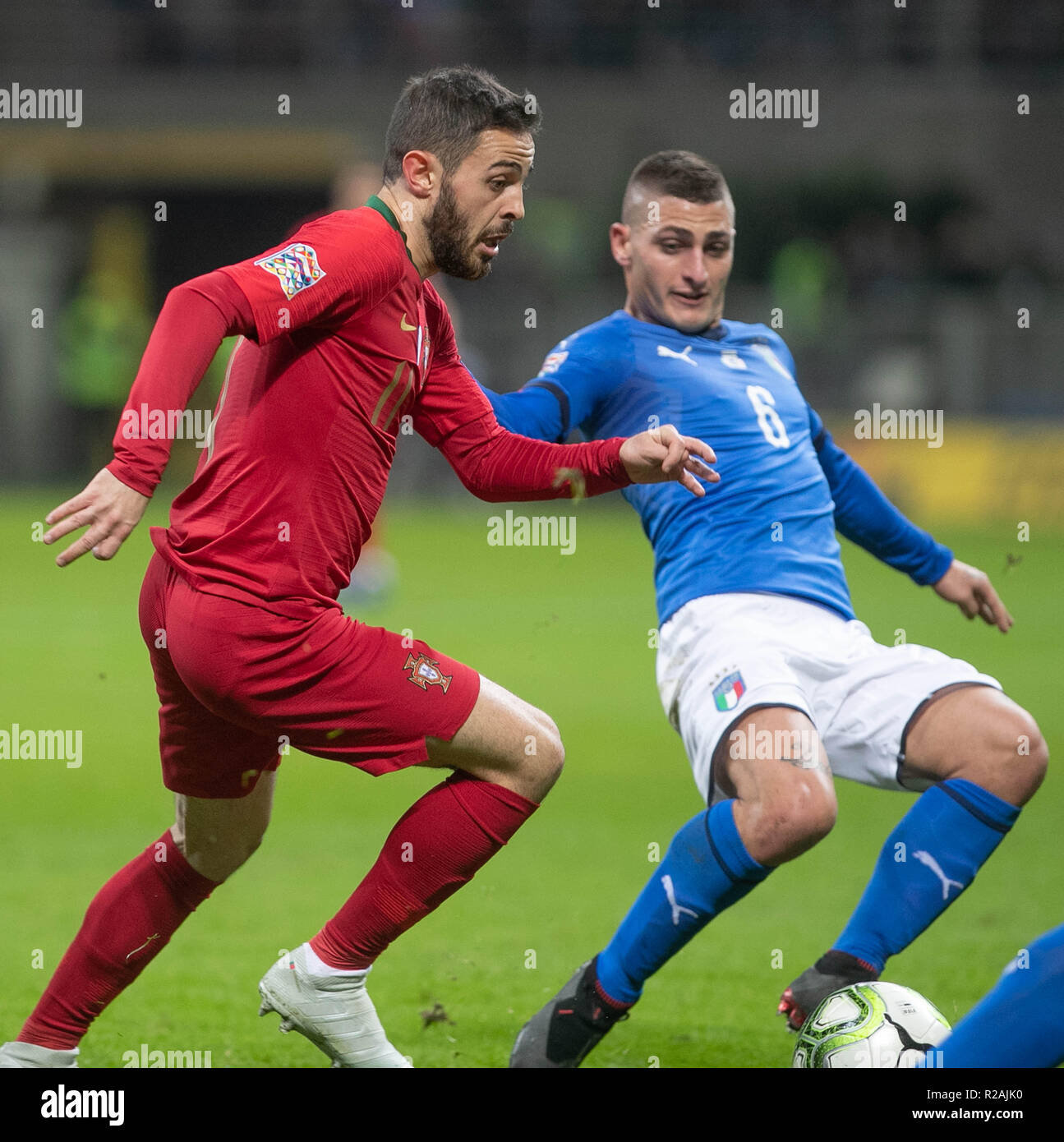 Milan Italy 17th Nov 2018 Bernardo Silva Portugal And Marco Verratti Italy During The Uefa Nations League 2018 League A Group 3 Football Match Between Italy And Portugal On November 17 2018