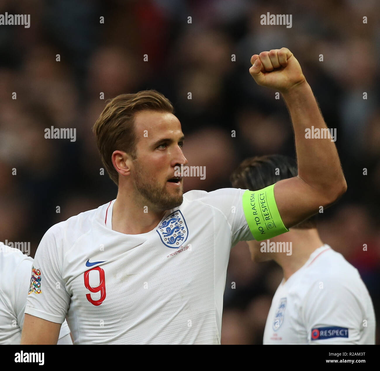 London, UK. 18th Nov 2018.HARRY KANE CELEBRATES  GBD13033 STRICTLY EDITORIAL USE ONLY. If The Player/Players Depicted In This Image Is/Are Playing For An English Club Or The England National Team. Then This Image May Only Be Used For Editorial Purposes. No Commercial Use. The Following Usages Are Also Restricted EVEN IF IN AN EDITORIAL CONTEXT: Use in conjuction with, or part of, any unauthorized audio, video, data, fixture lists, club/league logos, Betting, Games or any 'live' services. Also Restricted Are Usages In Publi Credit: Allstar Picture Library/Alamy Live News Stock Photo