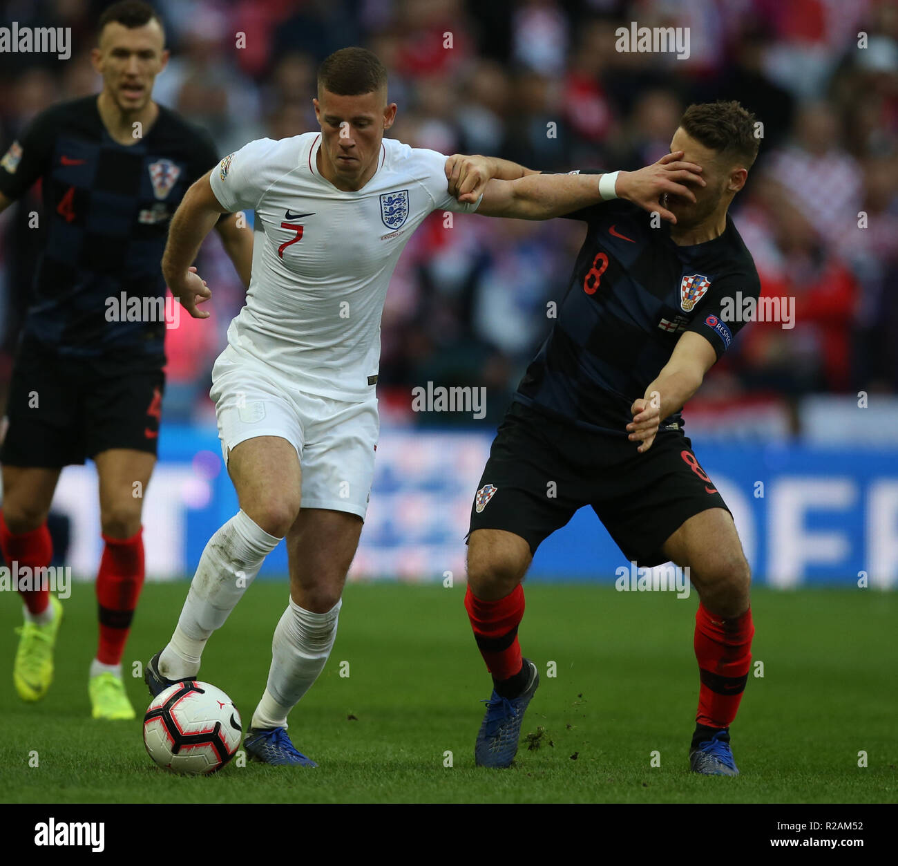 London, UK. 18th Nov 2018.ROSS BARKLEY & ANTONIO MILIC  GBD13034 STRICTLY EDITORIAL USE ONLY. If The Player/Players Depicted In This Image Is/Are Playing For An English Club Or The England National Team. Then This Image May Only Be Used For Editorial Purposes. No Commercial Use. The Following Usages Are Also Restricted EVEN IF IN AN EDITORIAL CONTEXT: Use in conjuction with, or part of, any unauthorized audio, video, data, fixture lists, club/league logos, Betting, Games or any 'live' services. Also Restricted Are Usages I Credit: Allstar Picture Library/Alamy Live News Stock Photo