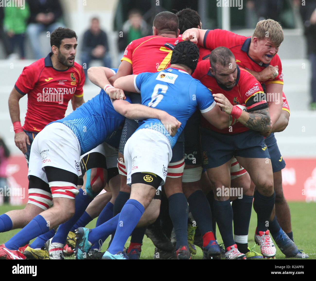 Madrid, Spain. 18/11/2018, Rugby Test Match Lopez Fernando,Kitshoff Rohan,Sabchez Victor And Peters Joshua in game actions between Spain-Namibia to Universidad Complutence Stadium,to Madrid Spain. Credit: Leo Cavallo/Alamy Live News Stock Photo