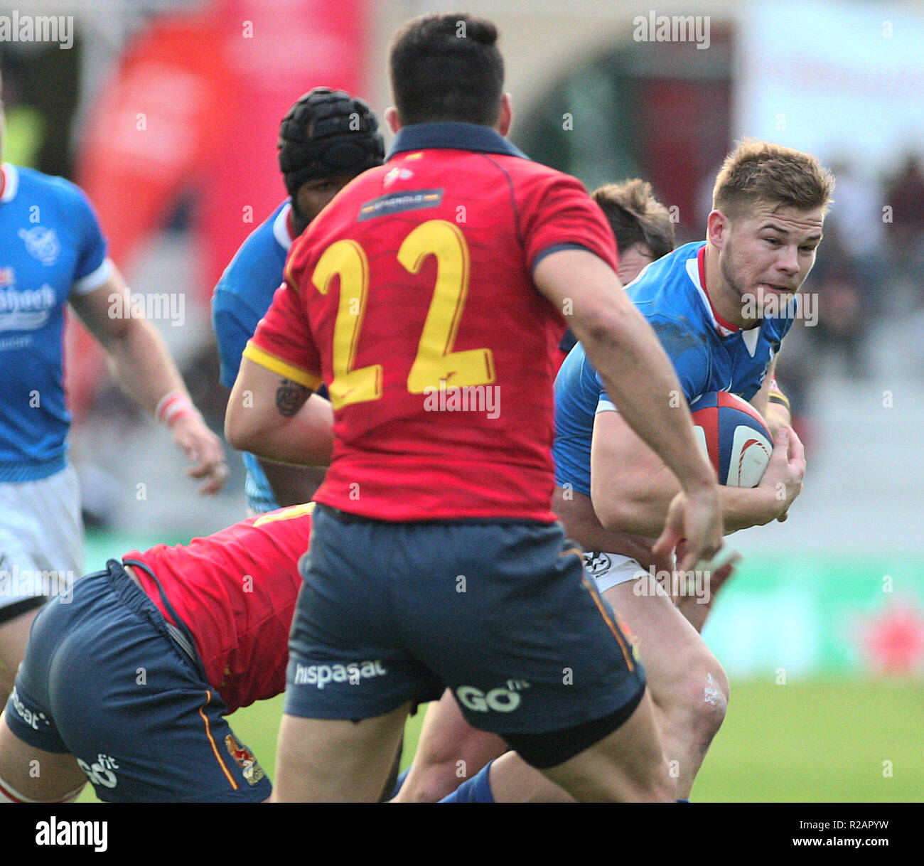 Madrid, Spain. 17th Nov 2018.  Rugby Test Match  Du Toit Janry of Namibia,in game action during  the match between Spain-Namibia to Universidad Complutence Stadium,to Madrid Spain. Credit: Leo Cavallo/Alamy Live News Stock Photo