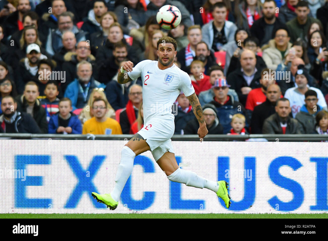 London, UK. 18th November 2018. England defender Kyle Walker (2) in action during the UEFA Nations League match between England and Croatia at Wembley Stadium, London on Sunday 18th November 2018. (©MI News & Sport Ltd | Alamy Live News) Stock Photo