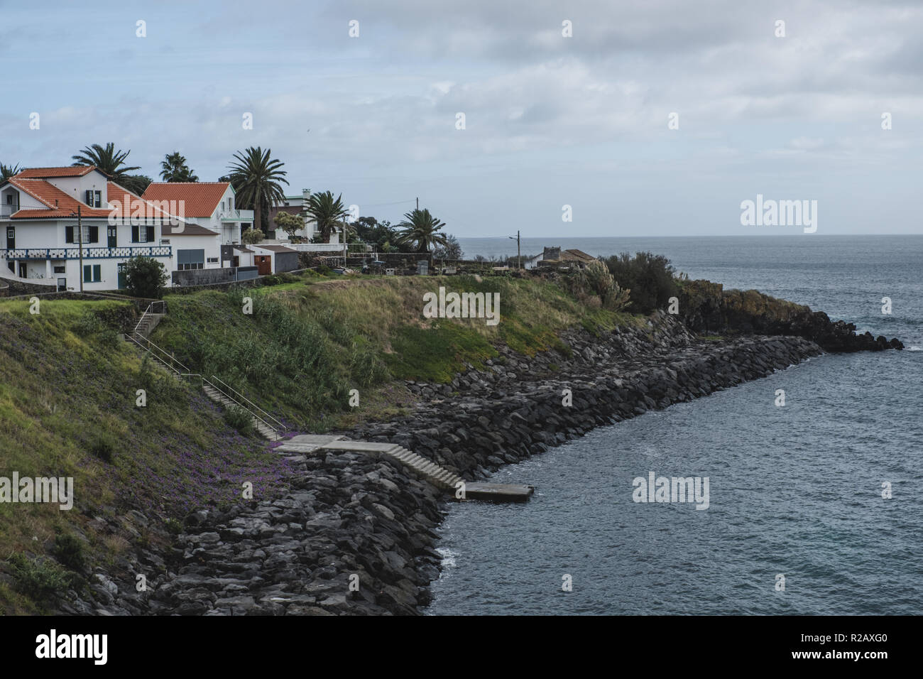 European Homes Beside Ocean In Porto Martins On Terceira Island Stock Photo Alamy