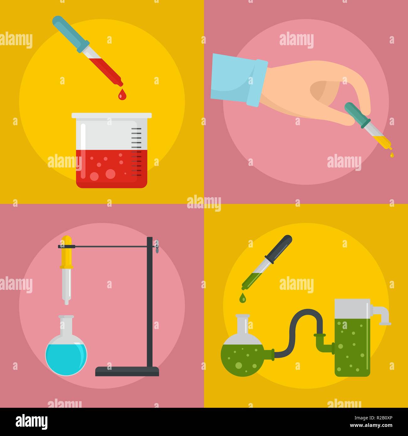 Pipette Medical Dropper Tool Banner Concept Set Flat Illustration