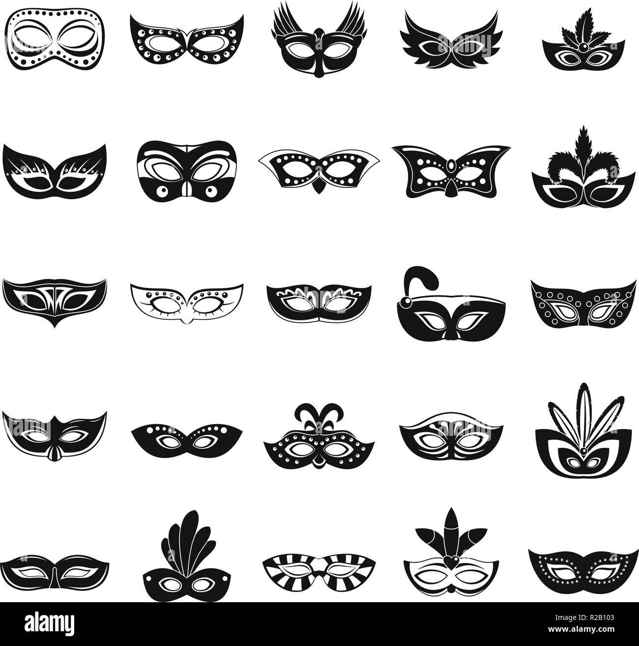 Carnival mask venetian icons set. Simple illustration of 25 carnival mask venetian icons for web Stock Vector