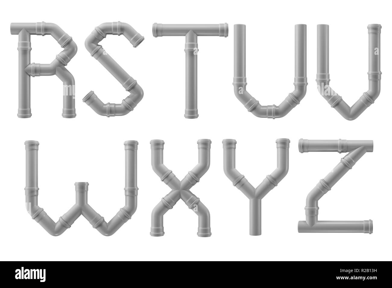 PVC alphabet made of PVC piping elements - Letters R to Z Stock Photo