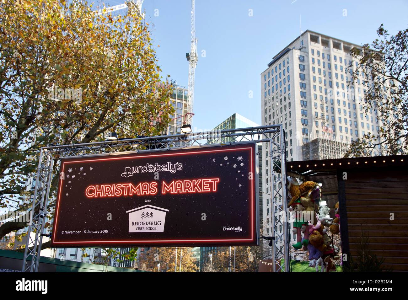 Underbelly Christmas Market 2018 on Southbank, London, UK Stock Photo