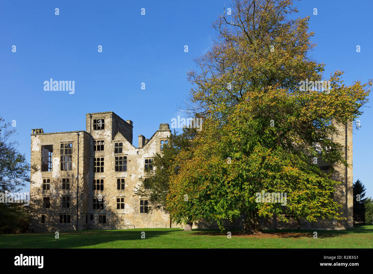 Hardwick Old Hall,16th century manor ruins in the grounds of Hardwick Hall Stock Photo