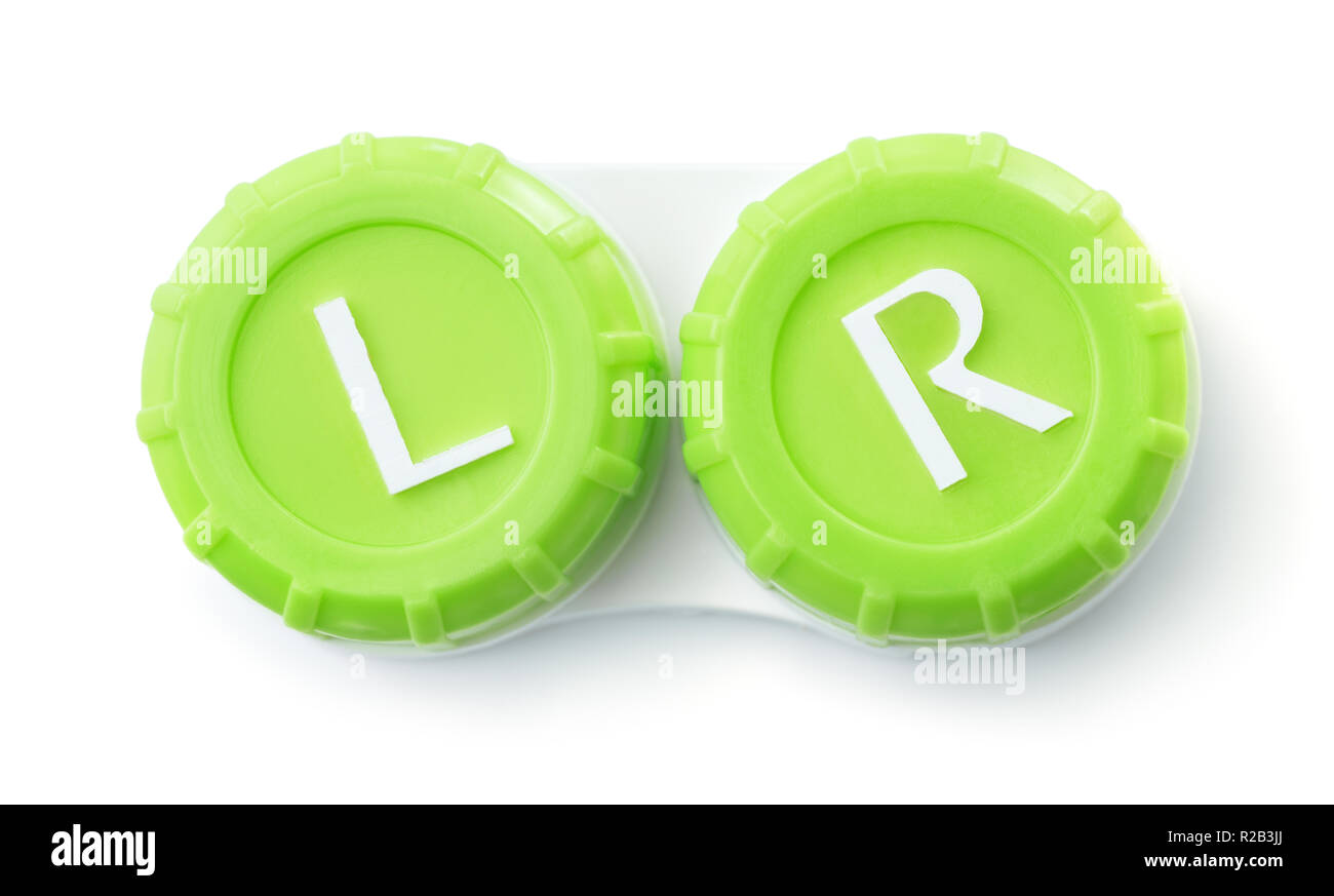 Top view of plastic contact lens case isolated on white Stock Photo