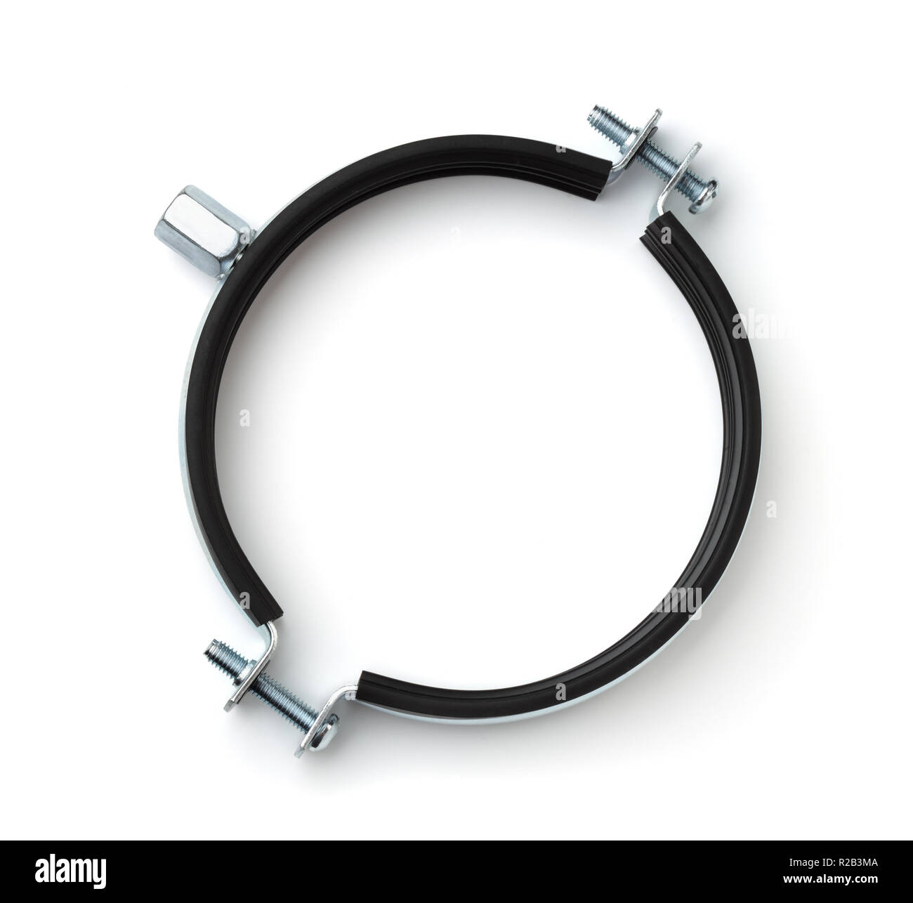 Top view of hose clamp with rubber insert isolated on white Stock Photo